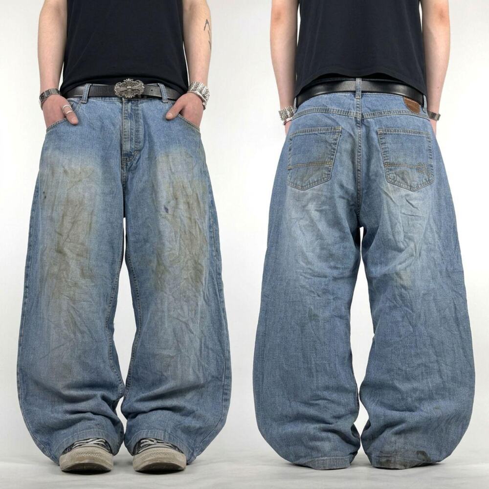 Vintage y2k rare mecca grunge embroidered baggy wide leg faded jeans